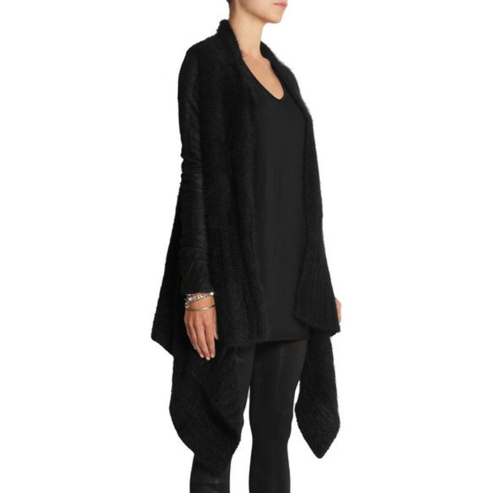 Rick Owens Plinth F/W13 Black Alpaca Lamb Leather Knit Drape Cardigan Size Small